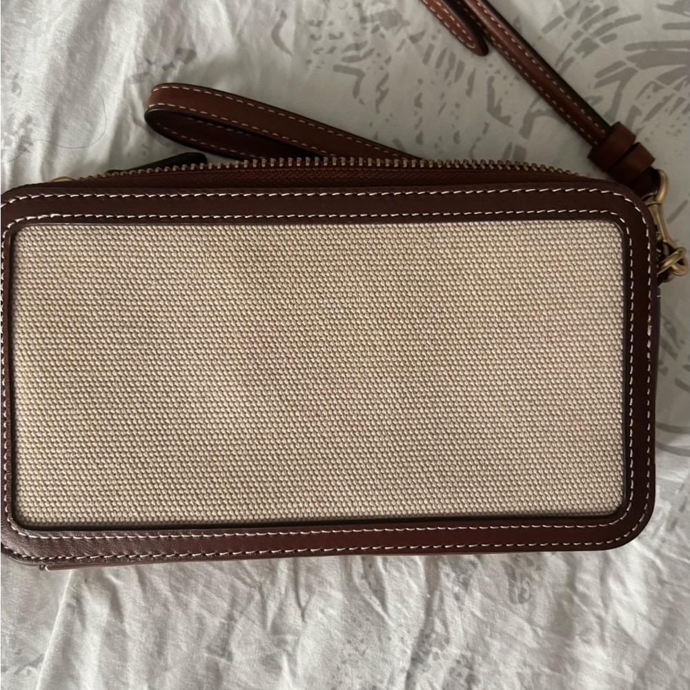 Coach Brown and Cream Crossbody Canvas Wristlet - Picture 4 of 4